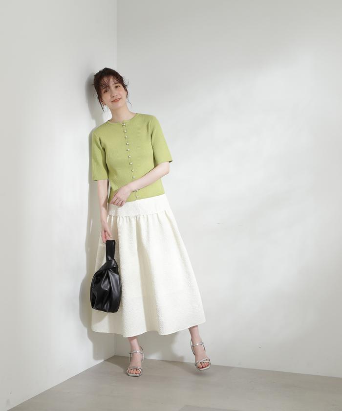 クD184N.Natural Beauty Basicパールボタン半袖リブニット クD184N.Natural Beauty Basicパールボタン半袖リブニット