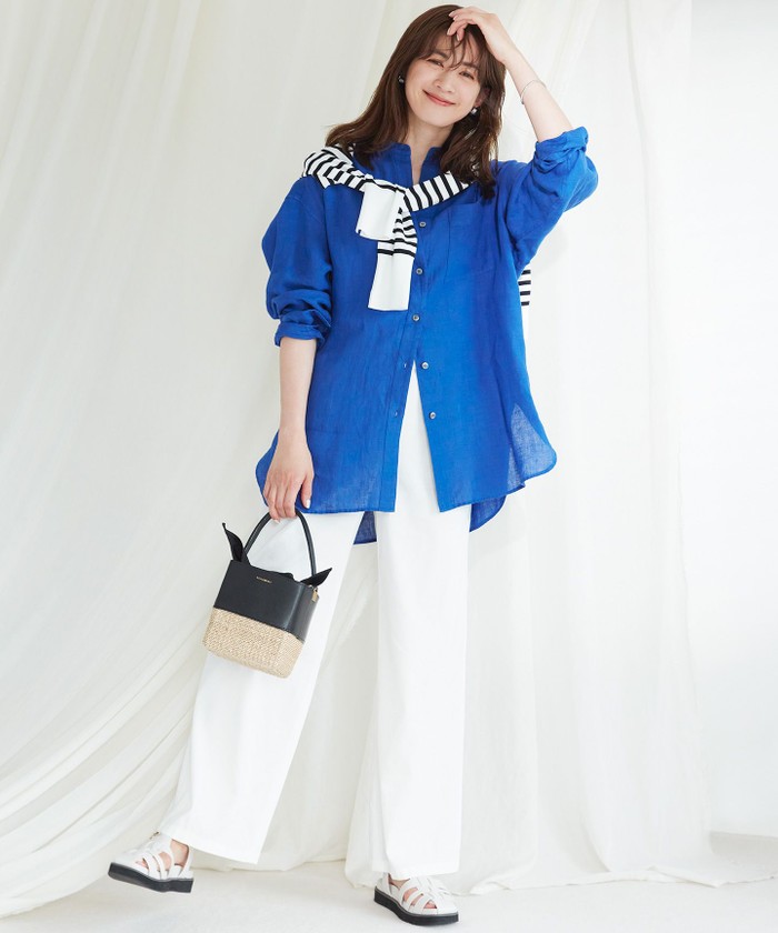 セール 70%OFF】【洗える】リネンヴィスコースストレッチ マリン