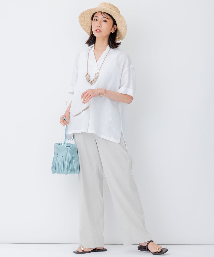 セール 70%OFF】【洗える】リネンヴィスコースストレッチ マリン