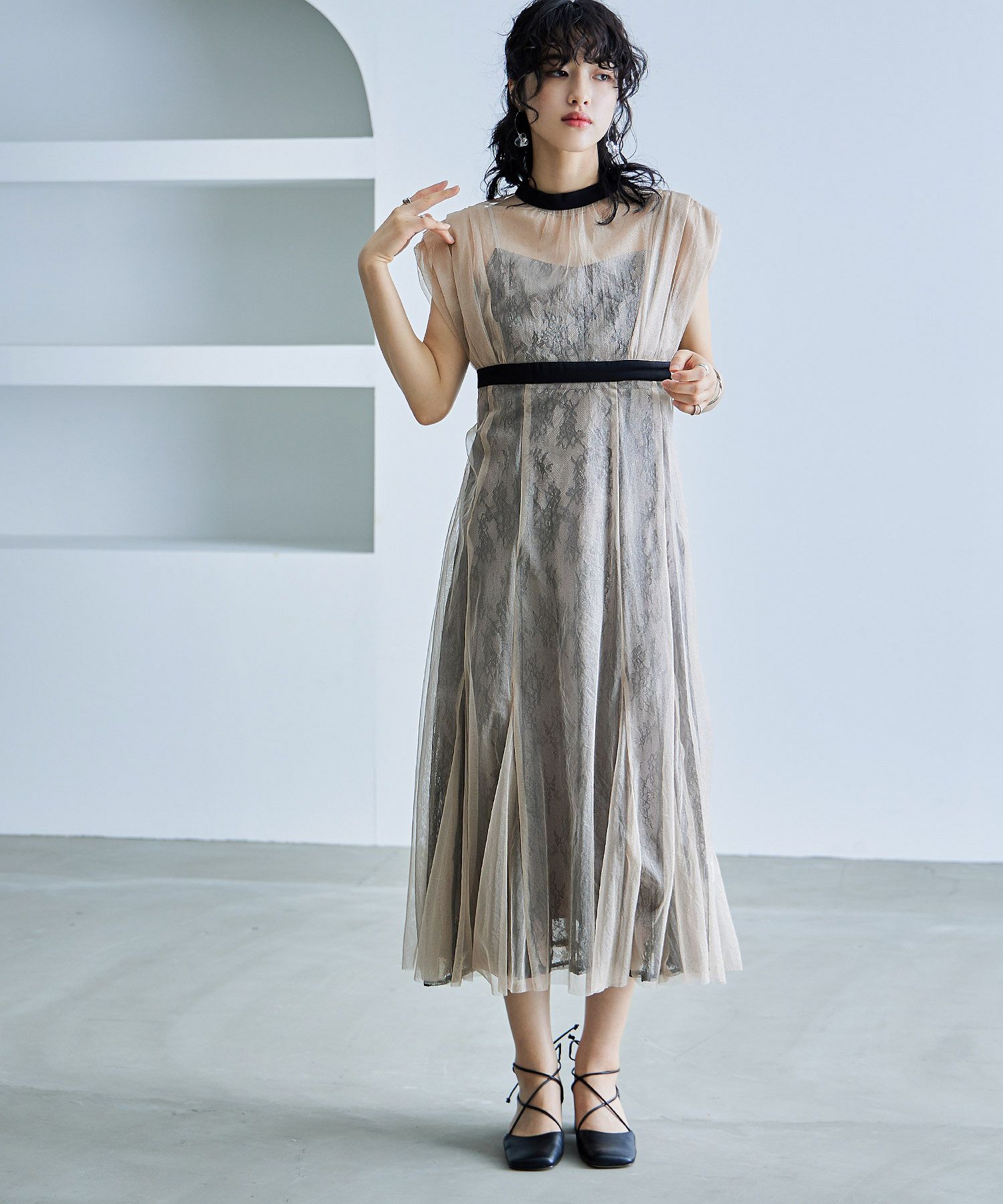 NIRE ニレ ロング ワンピース ジャンパー ドレス レイヤード