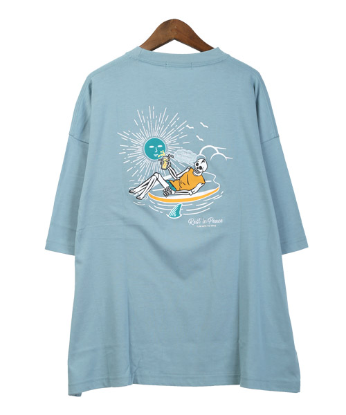 ラグスタイル LUXSTYLE バックプリント刺繍スカル半袖Tシャツ/T