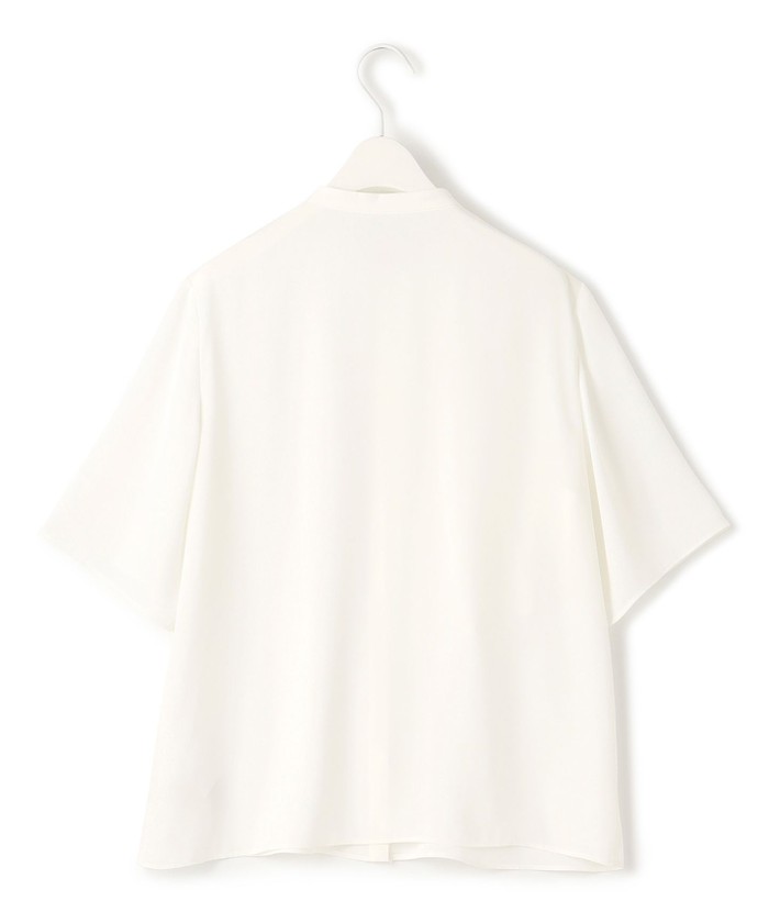 ICB BackSatinAmunzen 5分袖ラッフルデザインブラウス 洗える】BackSatinAmunzen 5分袖ラッフルデザインブラウス