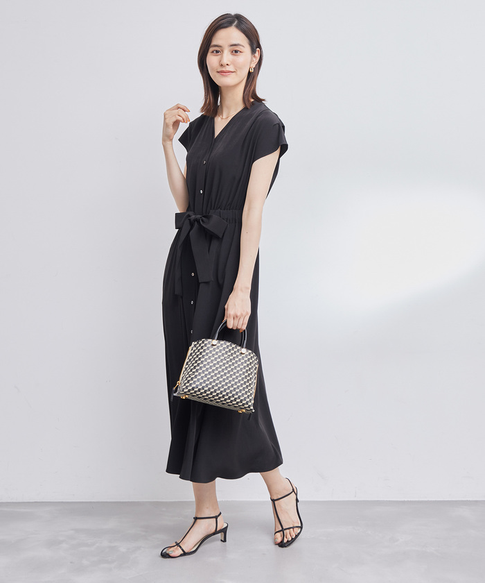 セール 50%OFF】幾何柄&無地 ウエストリボンワンピース セール 50%OFF】幾何柄&無地 ウエストリボンワンピース