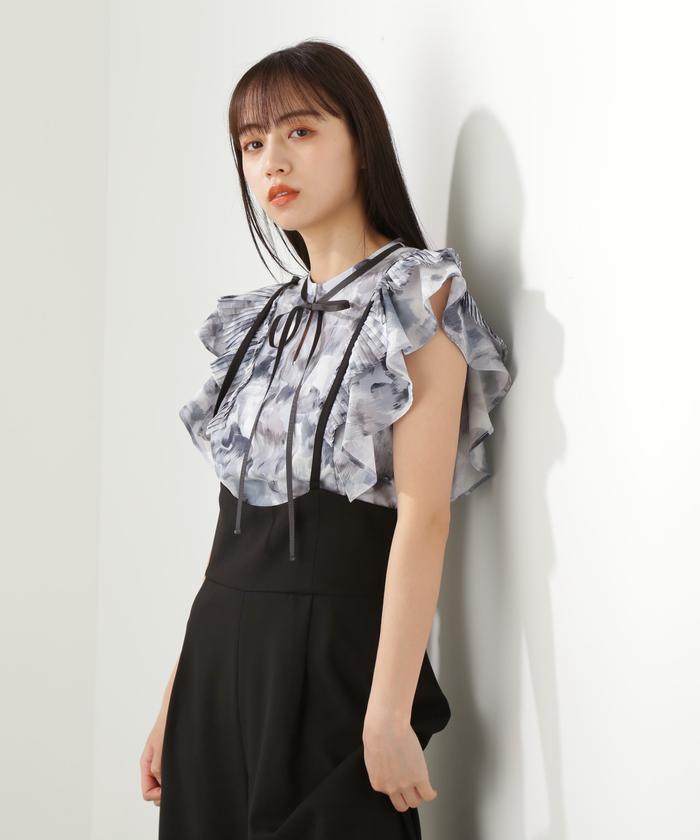 JILL by JILLSTUART - ジルスチュアートアンティークローズプリントパフスリーブブラウス雑誌掲載品バラ柄 シアーレースギャザーパフスリーブブラウス(504563352) | ジル