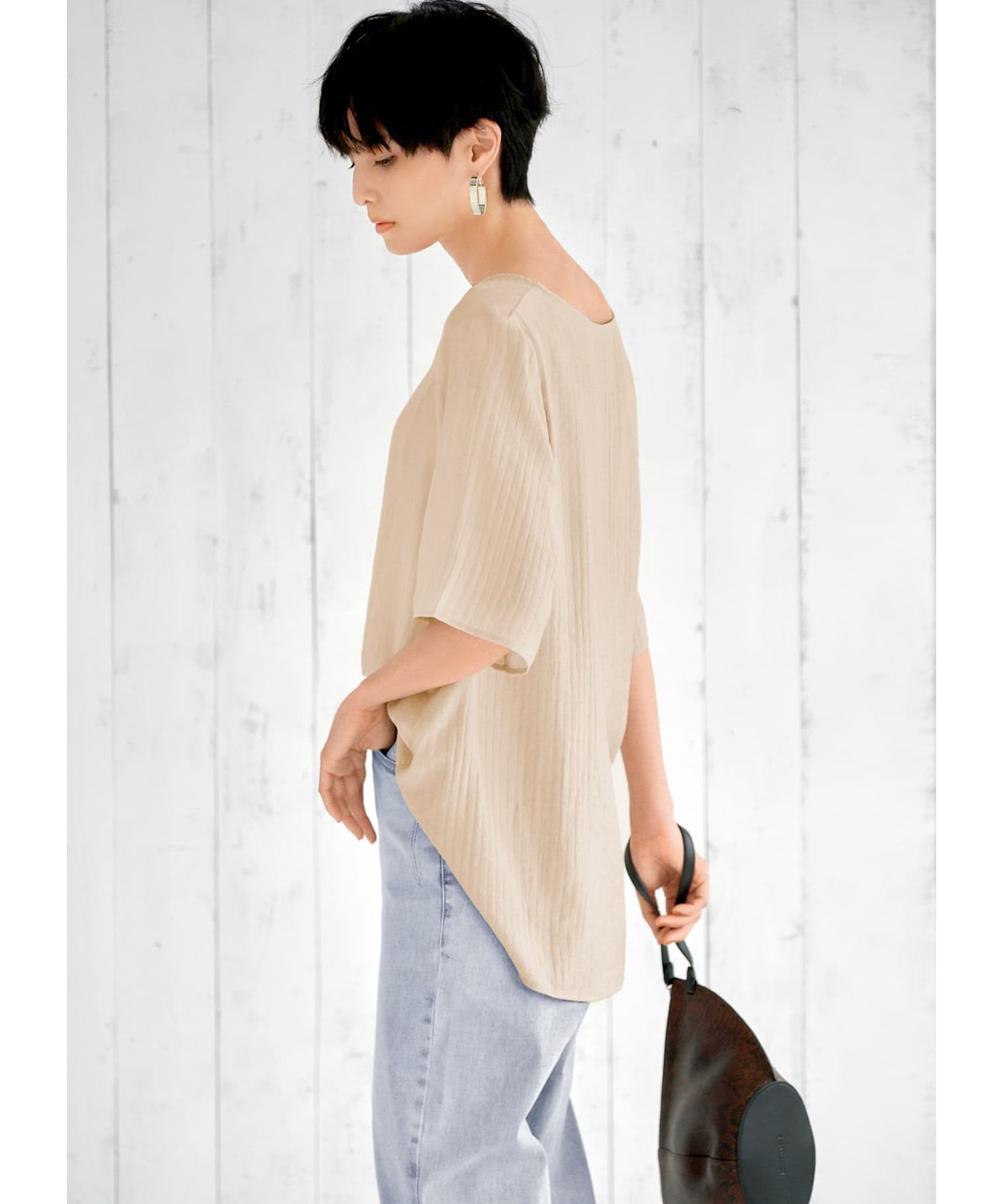 スタイルデリ STYLE DELI Tシャツ見えVネックシアーブラウス