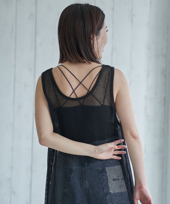 Alexander Wang 3Dロゴ メッシュ ノースリーブ ミディワンピース Alexander Wang 3Dロゴ メッシュ ノースリーブ ミディワンピース