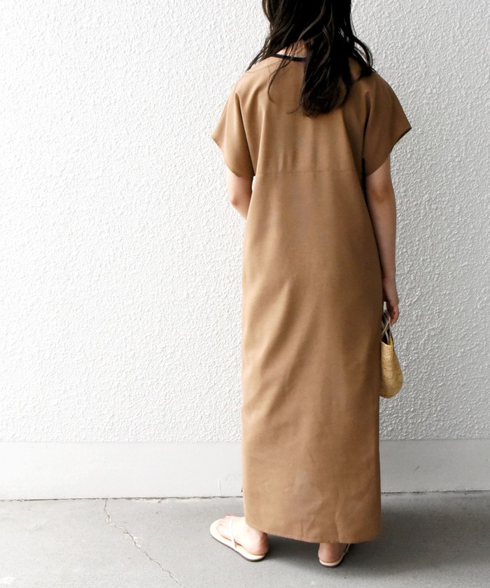 美品 SHIPS シアー リネン ミックス ピンタック ワンピース 茶色 SHIPS any:〈洗濯機可能〉シアー リネン ミックス ピンタック
