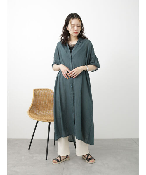 新品☆サマンサモスモス☆blue☆前開ボリュームコットンボイルギャザー