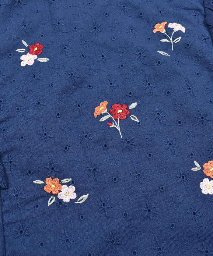 クーポン】【セール 20%OFF】レース切替フラワー刺繍フリル袖T