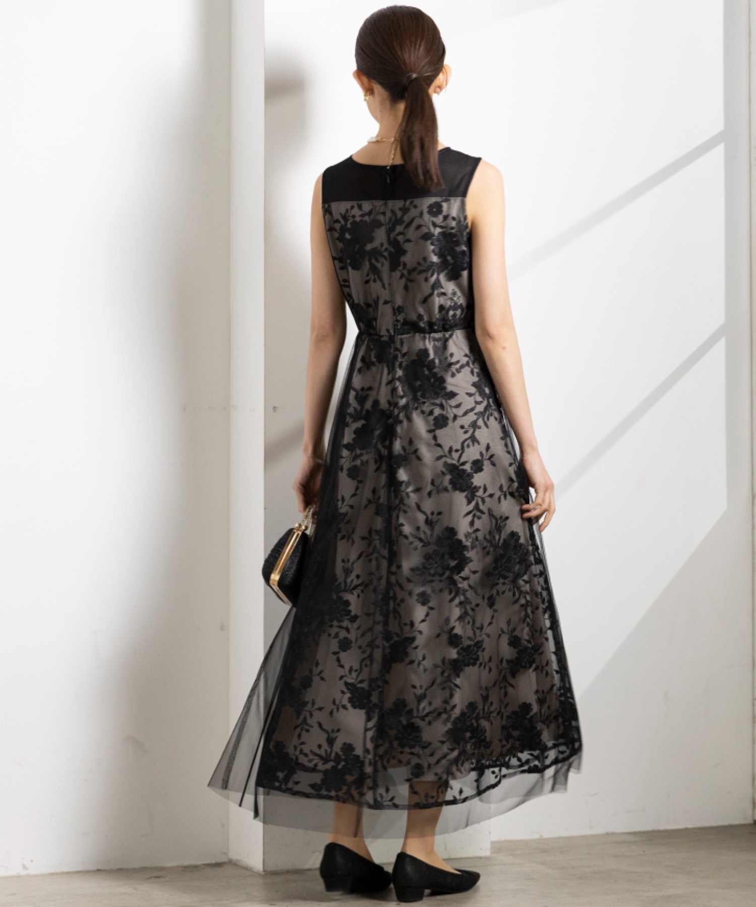 【SPORTMAX】ORESTE 二重構造 オプティカル ドレス Double-layer op-art dress, black | Sportmax