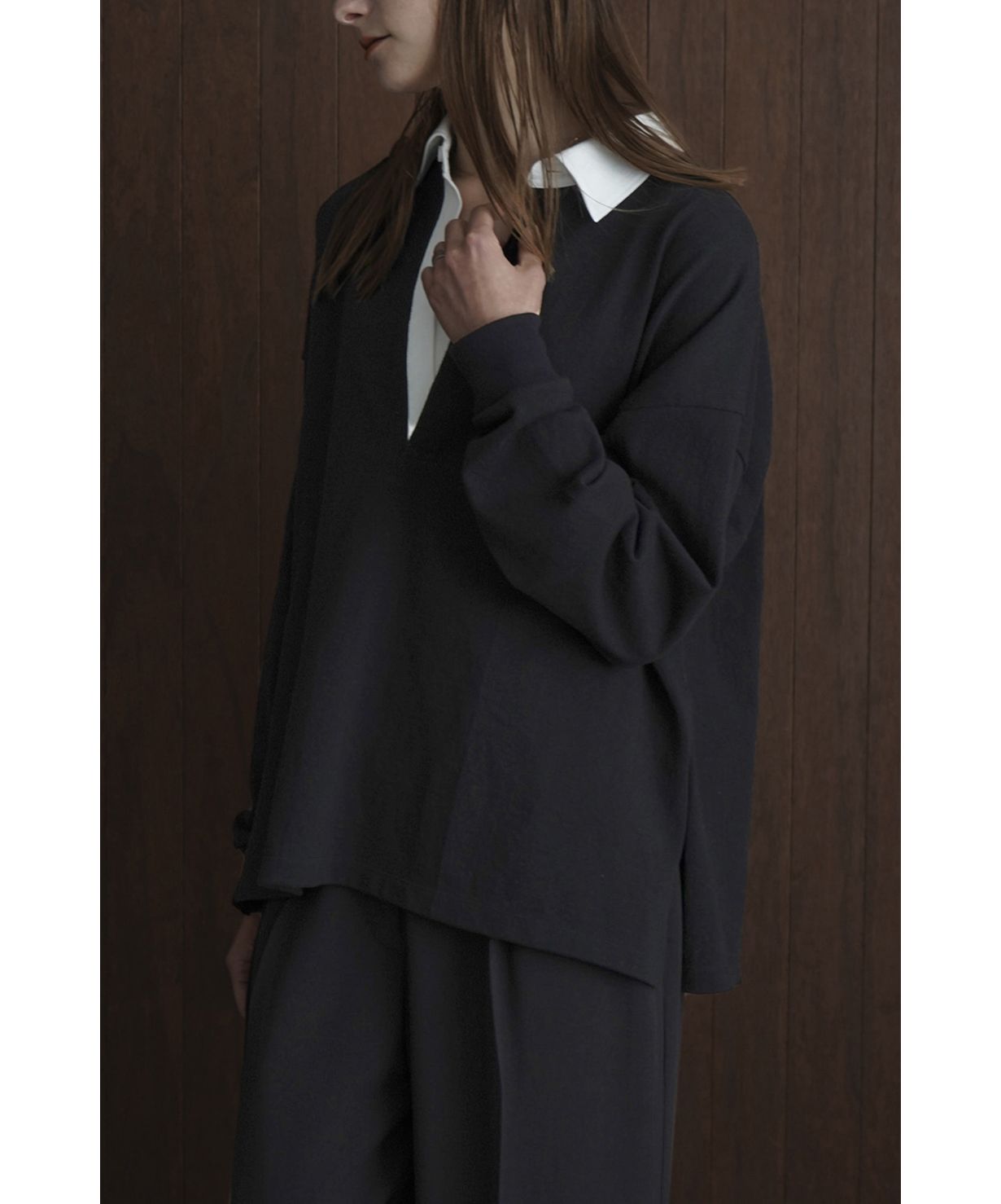 トップス clane DEEP NECK WIDE RUGBY SHIRT CLANE / クラネ】DEEP NECK WIDE RUGBY SHIRT（Tシャツ