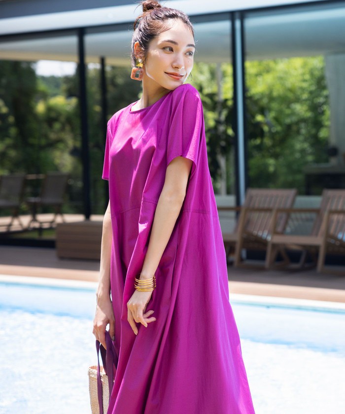 送料込/関税込■ERDEM■ドレープシルクとコットンのミディドレス セール 30%OFF】【洗える・共布ベルト付き】ナチュラル サマー