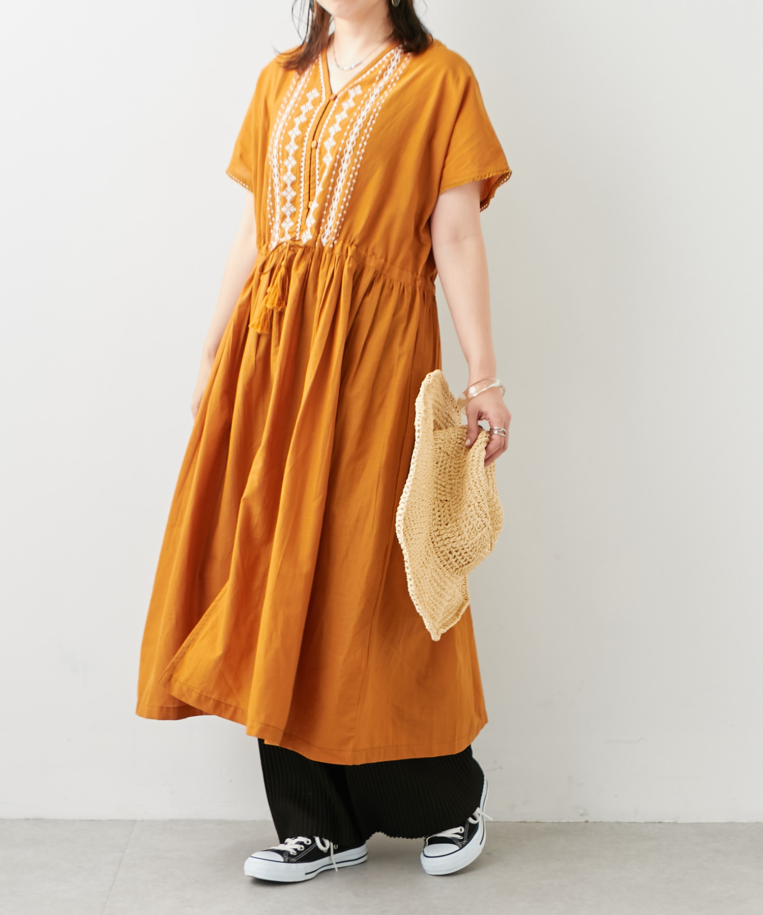 ヌキテパ 20SS インド綿 ノースリーブマキシワンピース コーラル