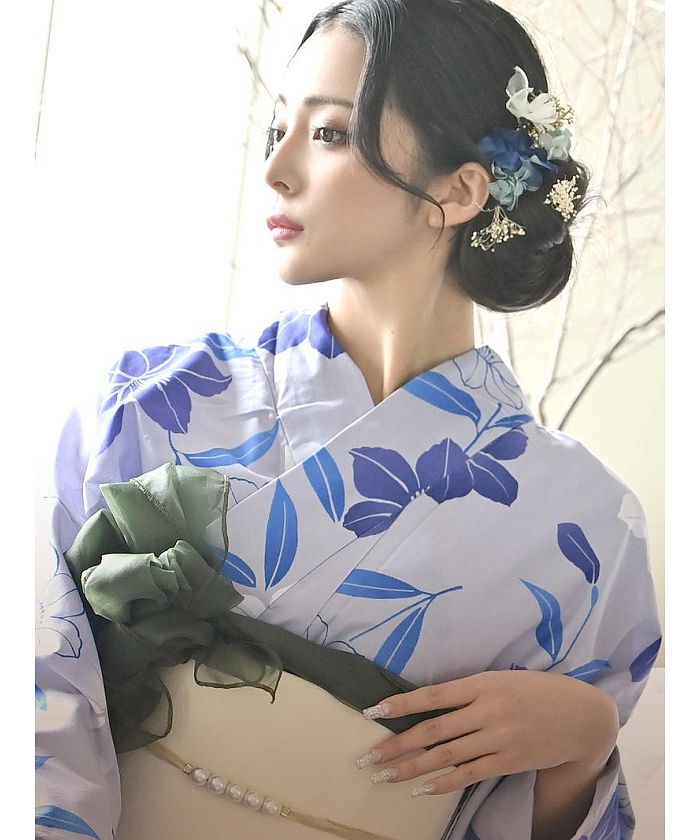 浴衣 単品 白 黒 高級 百合 綺麗 レディース浴衣 キャバ嬢 花