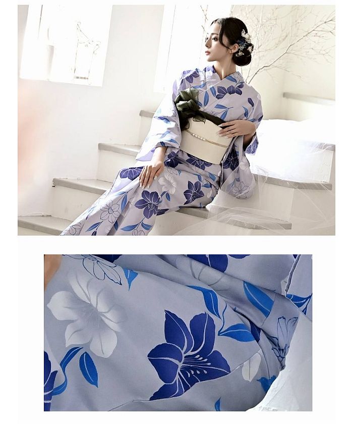 浴衣 浴衣 ブルー 百合 綺麗 レディース 青 キャバクラ 可愛い