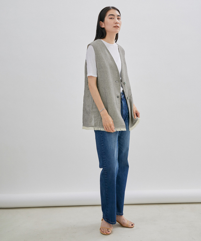 【美品】サロン アダム エ ロペ　[抗菌・消臭]葦和紙ジレ　ベスト　フリンジ セール】【NIPPON CULTURE】[抗菌・消臭]葦和紙ロングジレ