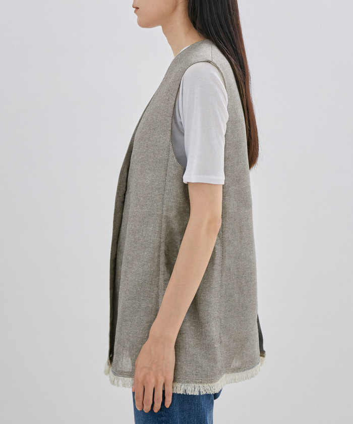 【美品】サロン アダム エ ロペ　[抗菌・消臭]葦和紙ジレ　ベスト　フリンジ セール】【NIPPON CULTURE】[抗菌・消臭]葦和紙ロングジレ