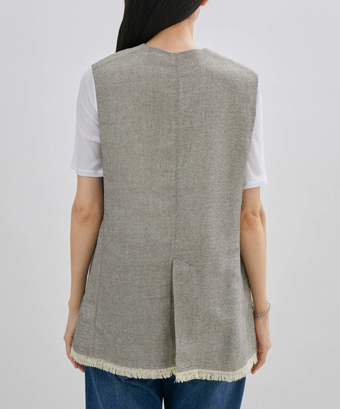 【美品】サロン アダム エ ロペ　[抗菌・消臭]葦和紙ジレ　ベスト　フリンジ SALON adam et rope'（サロン アダム エ ロペ）の「【NIPPON
