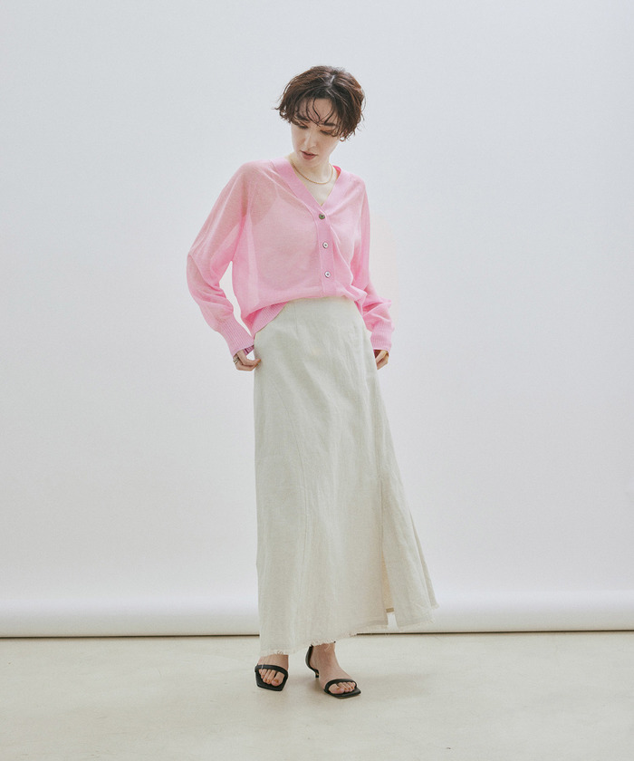 ご好評につき新色追加！]【洗える】Vネックシアーカーディガン