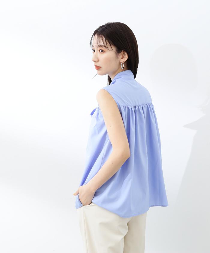 セール 50%OFF】フロントリボンギャザーノースリーブブラウス セール 50%OFF】フロントリボンギャザーノースリーブブラウス