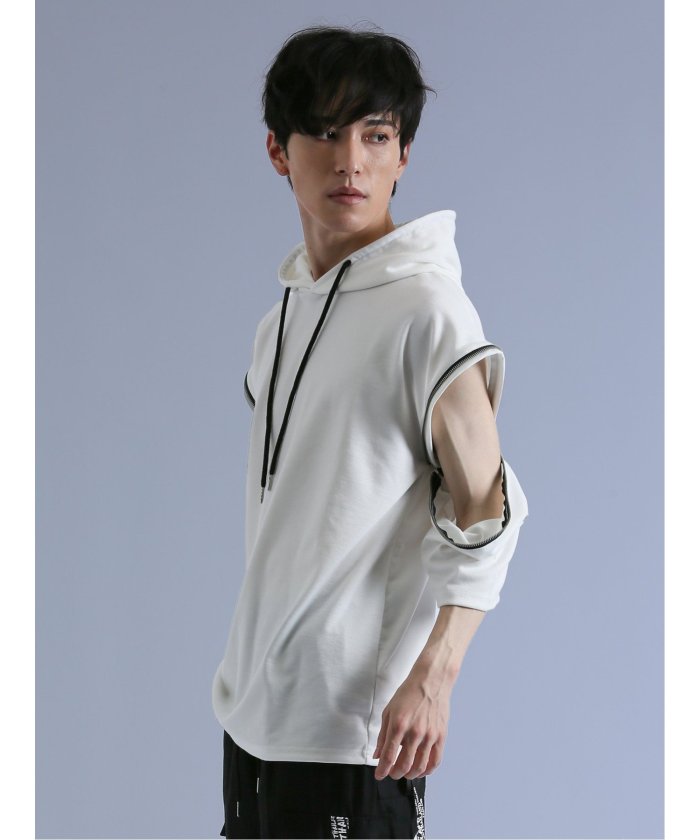 袖ZIP 半袖ルーズTパーカー 半袖 メンズ Tシャツ カットソー