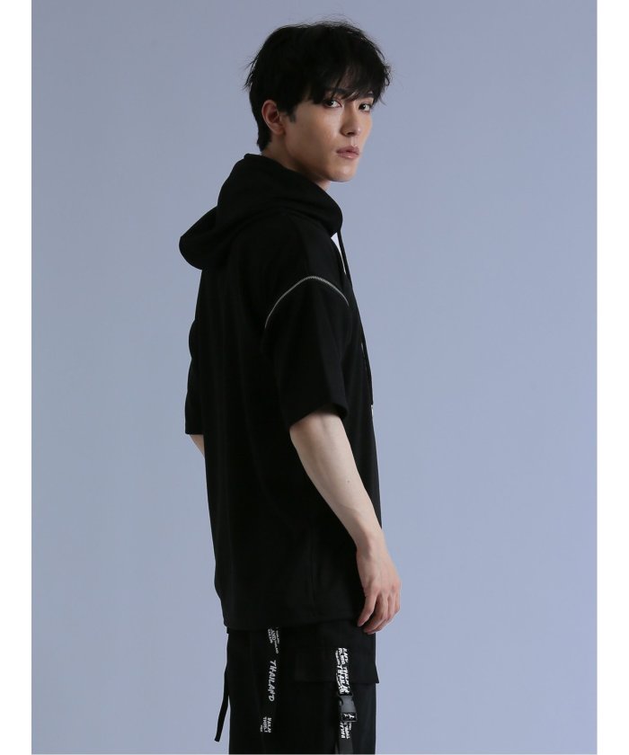 袖ZIP 半袖ルーズTパーカー 半袖 メンズ Tシャツ カットソー