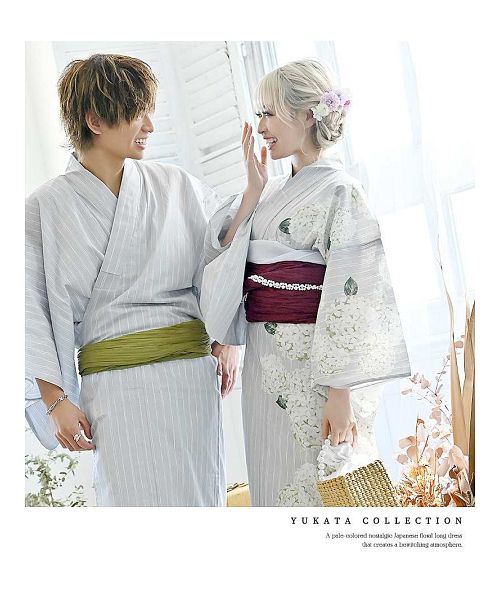綿麻　浴衣　葉っぱ　ストライプ　ライトブルー　空色 ファッションレター Fashion Letter セパレート綿浴衣 2点セット