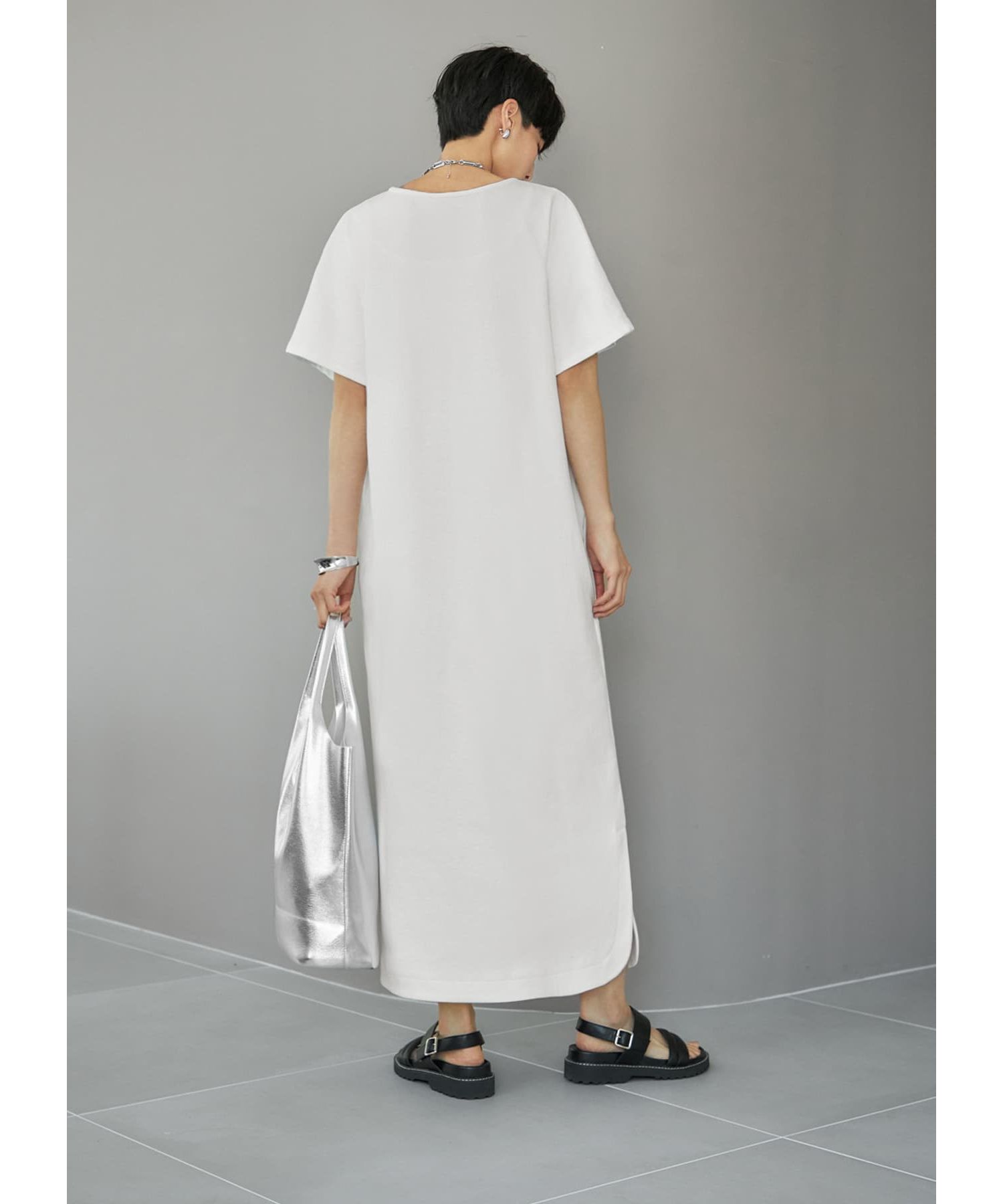 フロントジップワイドカットソーワンピース STYLE DELI ワンピース フロントジップカットソーワンピースB