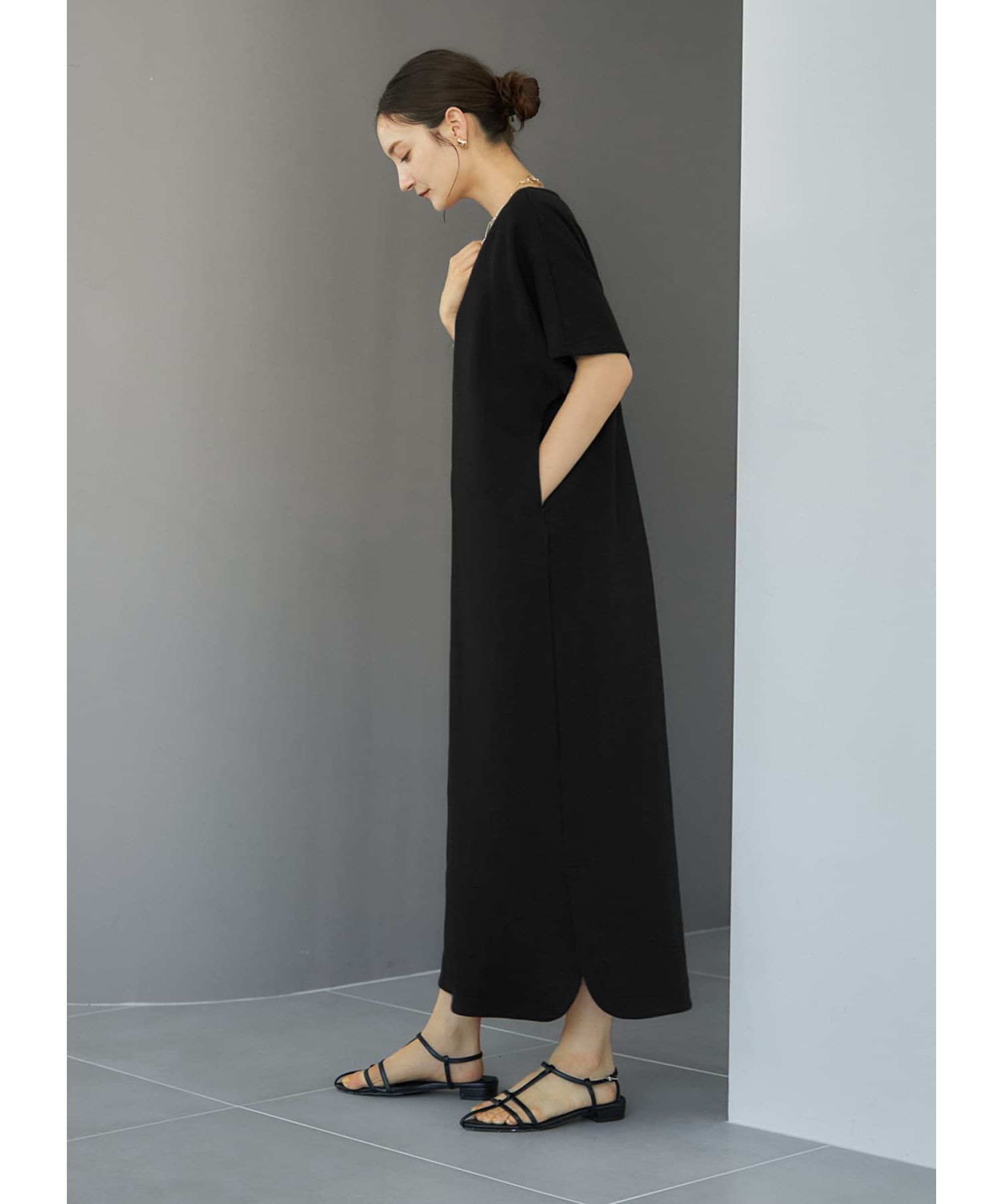 フロントジップワイドカットソーワンピース STYLE DELI ワンピース フロントジップカットソーワンピースB