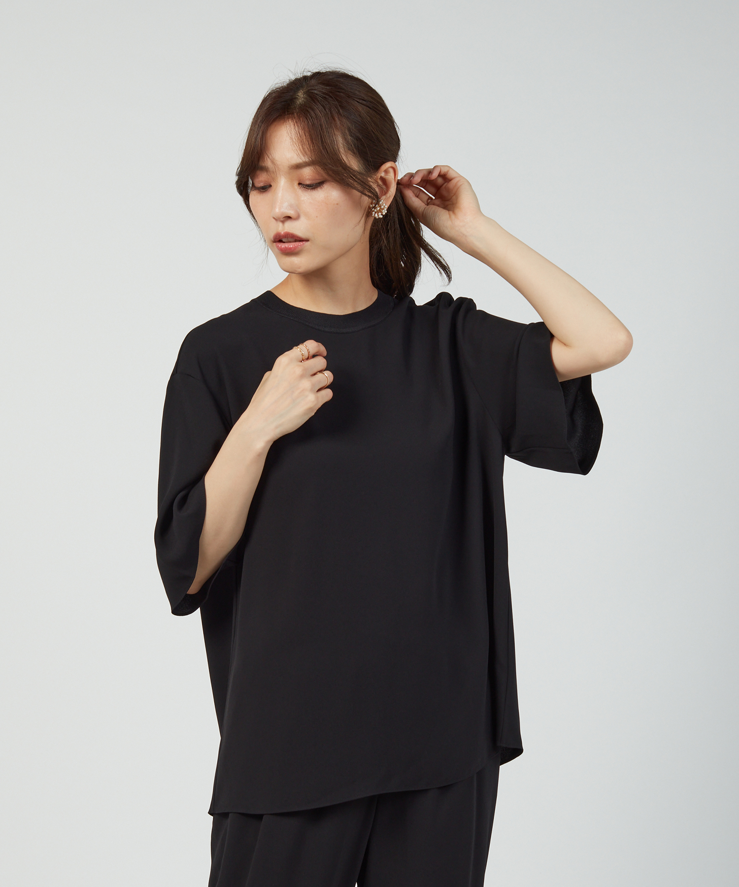 極美品★セオリーリュクス FLEECY キーネック カシミヤ混 ロングブラウス 極美品☆セオリーリュクス FLEECY キーネック カシミヤ混 ロング