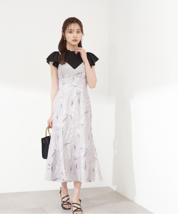 人気完売商品♡花柄フリル袖ワンピースPSサイズ／プロポーション