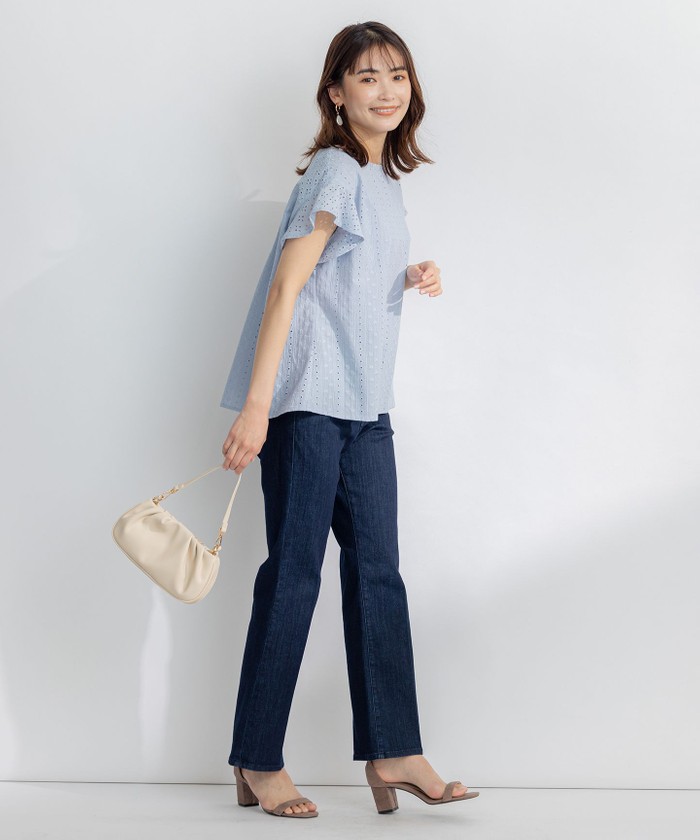 30％off】エンブロイダリーティアードスリーブブラウス(ベージュ