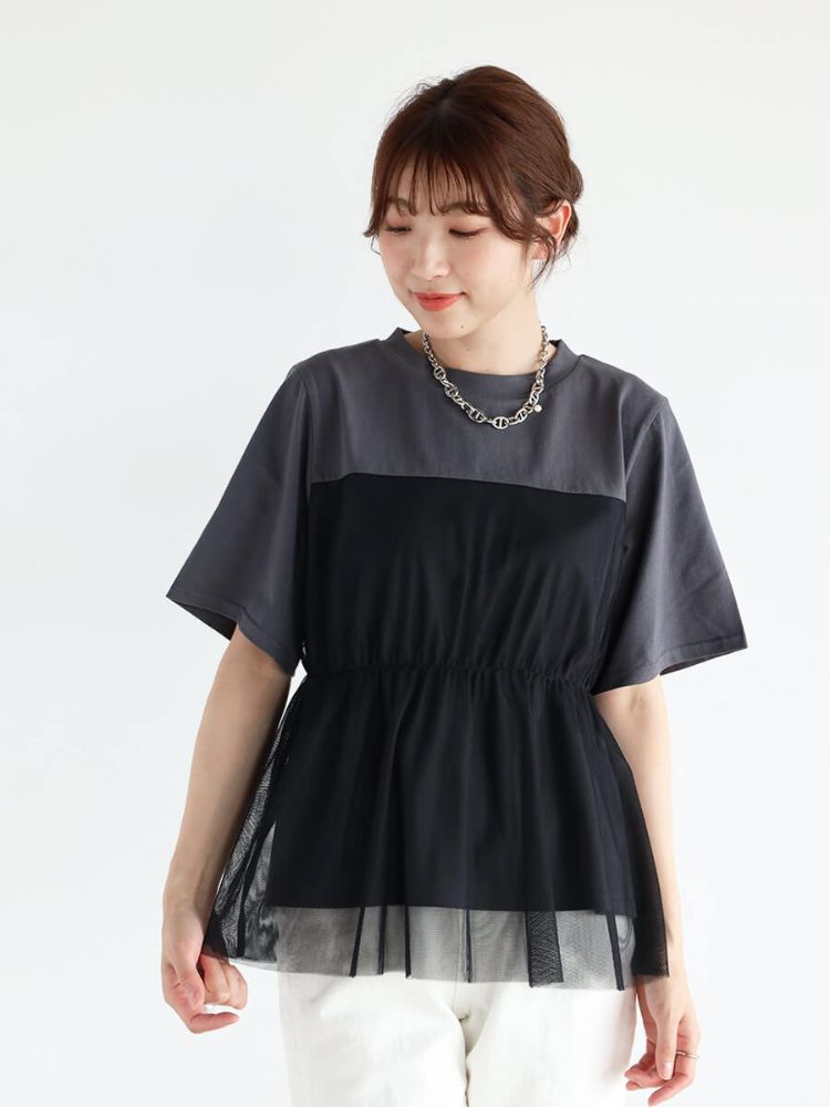 チュールドッキングカットソー rectangle tシャツ 3WAYチュールドッキングカットソー