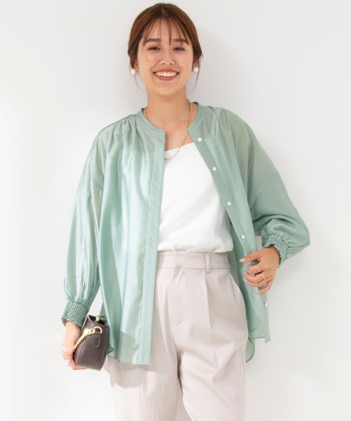 【新品】ノーリーズ ボリューム袖 シャーリング シアーブルゾン ブラウス 春 新品】ノーリーズ ボリューム袖 シャーリング シアーブルゾン