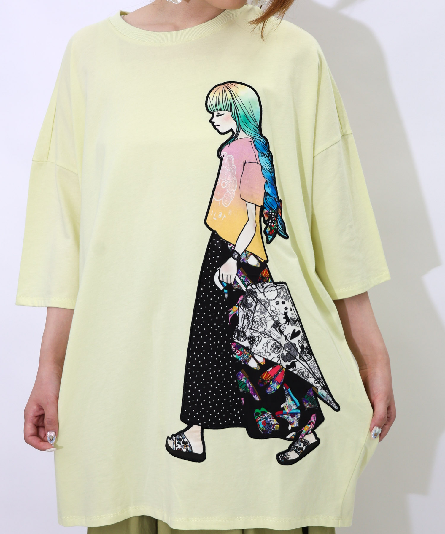 セール】スカラーコーデでおめかし女の子アップリケワンピ