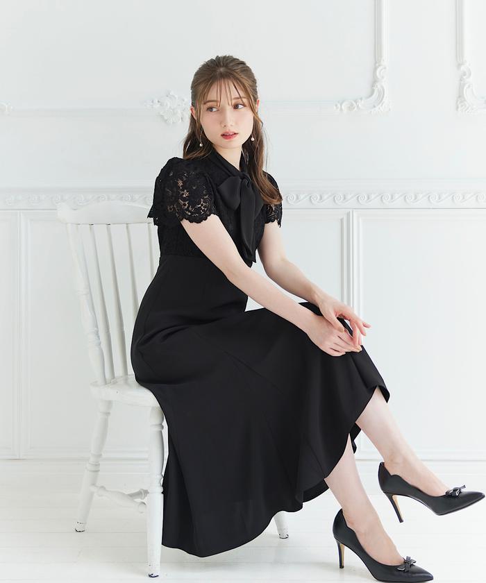 【ふるさと割】 セール 50%OFF】異素材ボウタイレースドッキングワンピース ワンピース