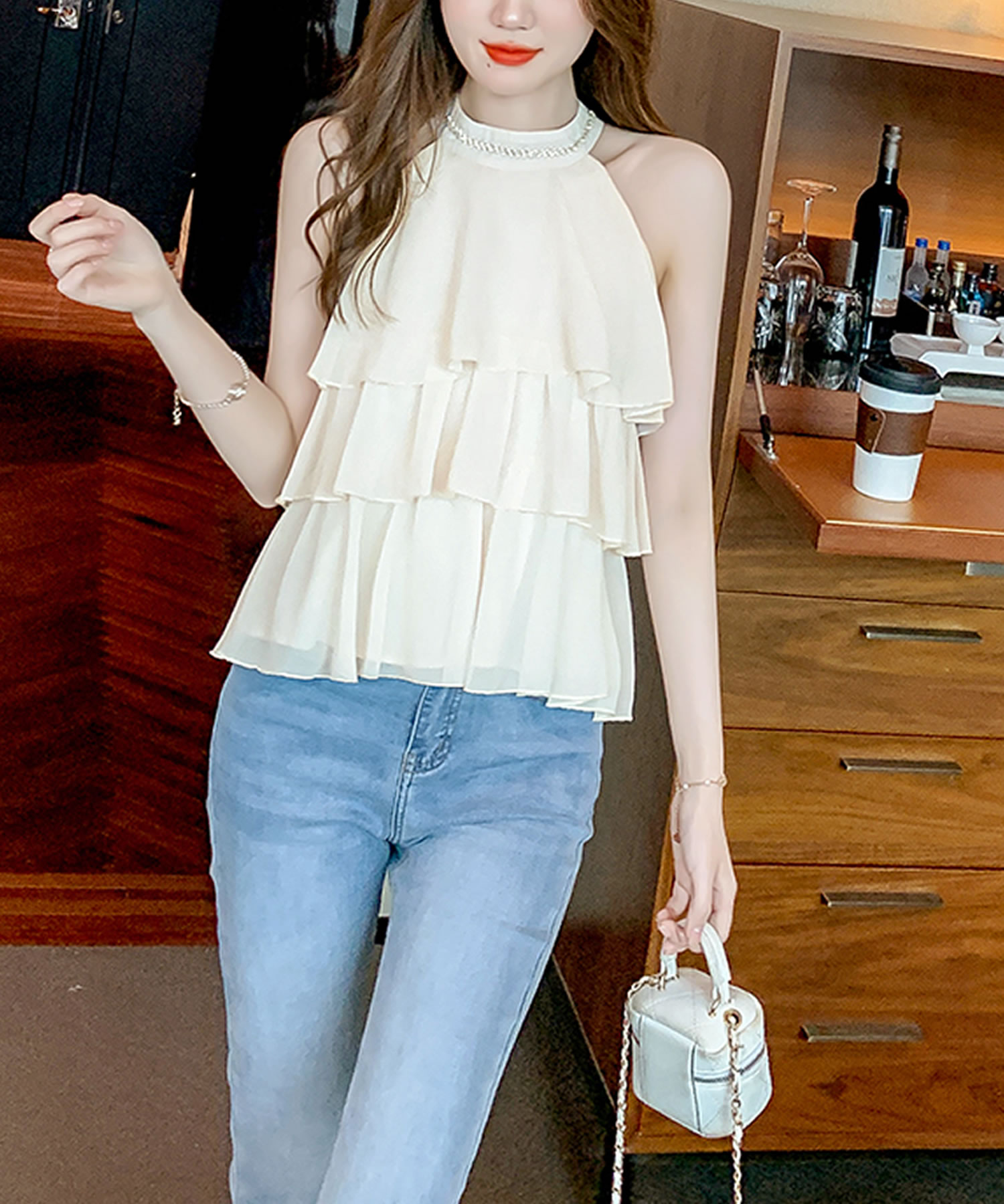 新品✨️ヌキテパ　絹100%　シルクフリルブラウス　ティアード　グリーン　高級感 ne Quittez pas - 新品✨️ヌキテパ 絹100% シルクフリル