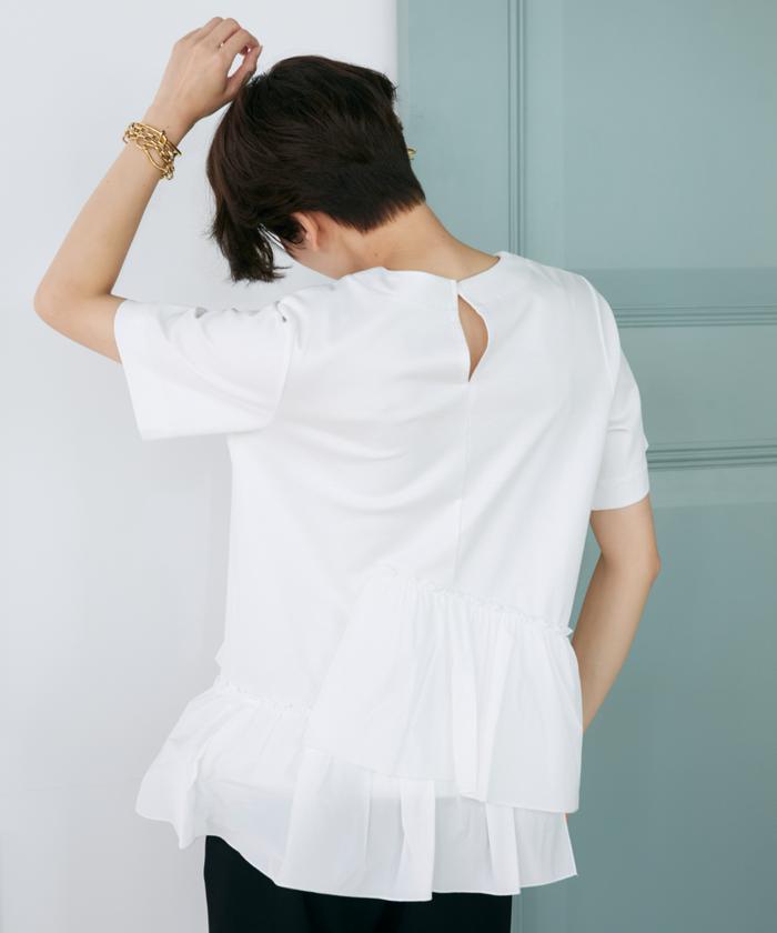 【美品】INED/イネド　ペプラムデザイン涼感サマーブラウス　ウエスト紐つき セール】ペプラムドッキングカットソー(505413744) | イネド