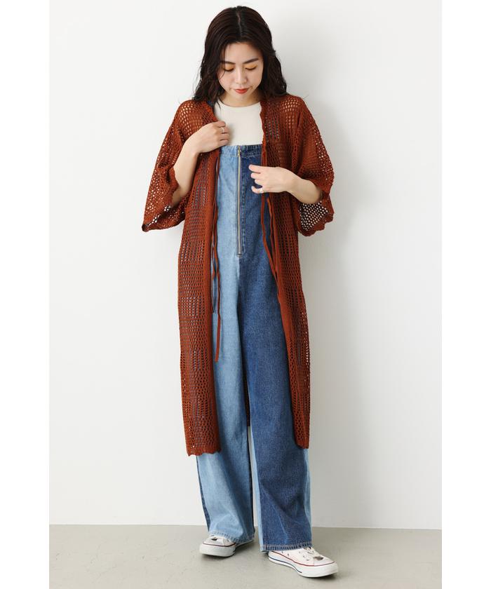セール 50%OFF】透かし編みニットロングカーディガン(505413966