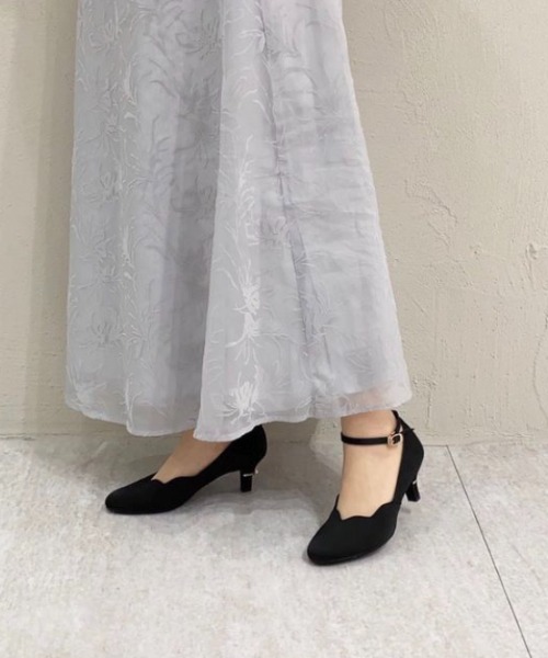 セール】パールヒールフラワーカットストラップパンプス<ふわ セール】パールヒールフラワーカットストラップパンプス<ふわ