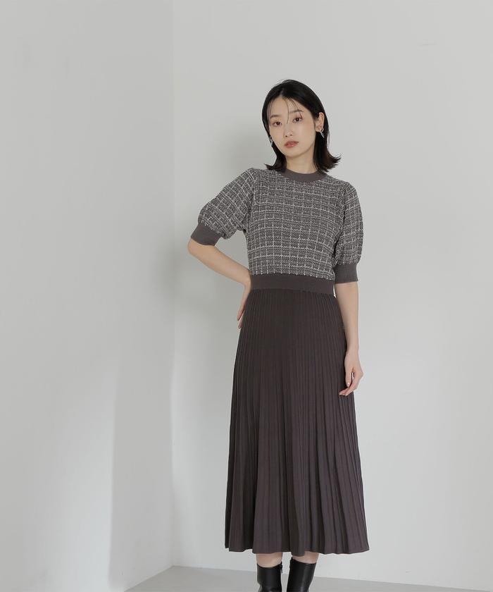セール 30%OFF】ツイードニットワンピース23AW(505397486