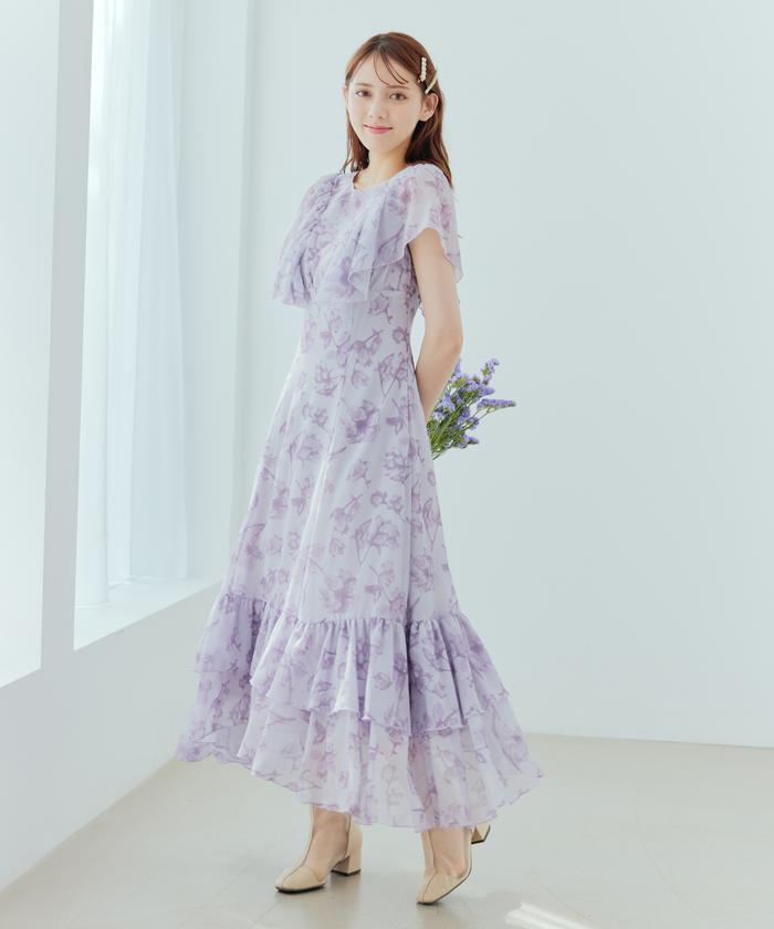 充実の品 セール 50%OFF】ラインフラワー袖フリルワンピース(505413635 ワンピース