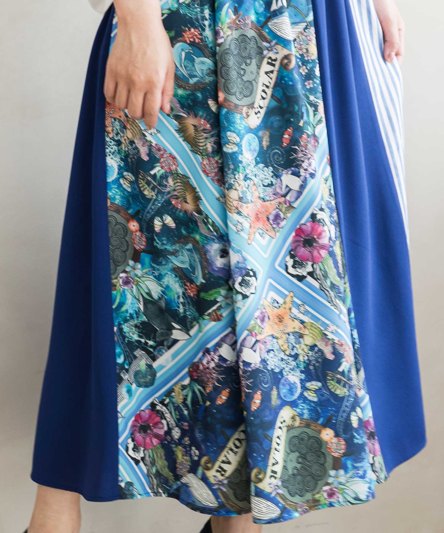 クーポン】【セール 30%OFF】深海×宇宙柄 異素材切替スカート クーポン】【セール 30%OFF】深海×宇宙柄 異素材切替スカート