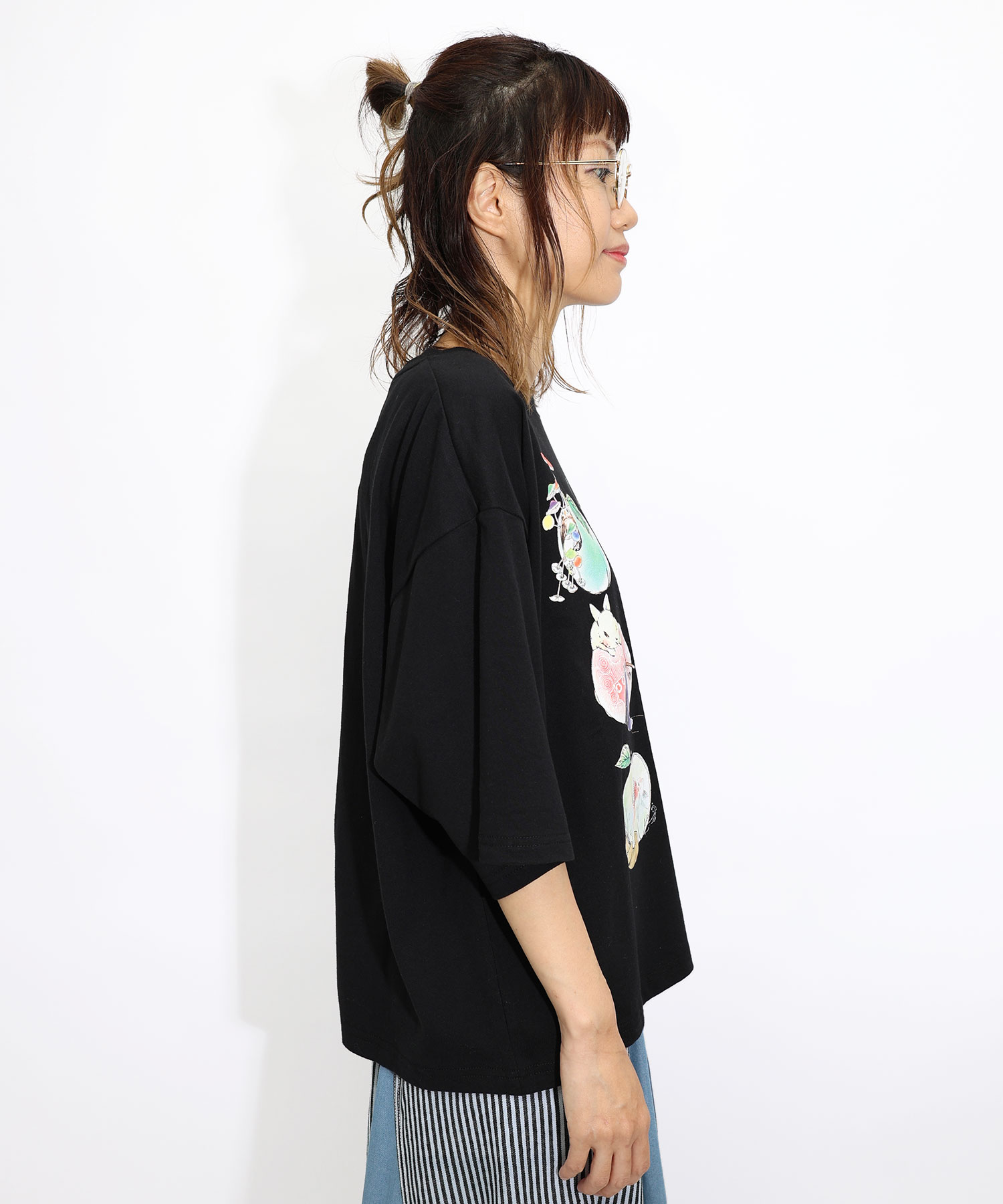 Tシャツ ScoLar スカラー 151702 アニマルリンゴ柄Tシャツ カジュアル ガーリー レトロ 原宿系 個性的 ポイント 151702-1：アニマルリンゴ柄Tシャツの通販-ScoLar