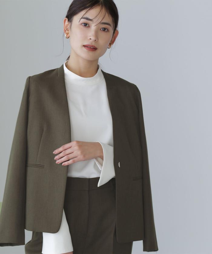 セール 30%OFF】＜パウダーツイルセットアップ＞ノーカラー