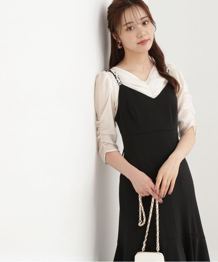 セール 50%OFF】パールショルダーマーメイドキャミワンピース セール 50%OFF】パールショルダーマーメイドキャミワンピース