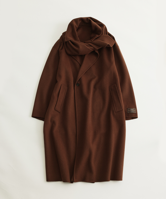 新品未使用　アダムエロペ マフラー付き》メリノウール ダブルフェイスコート メリノウール ダブルフェイス セミダブル オーバー コート