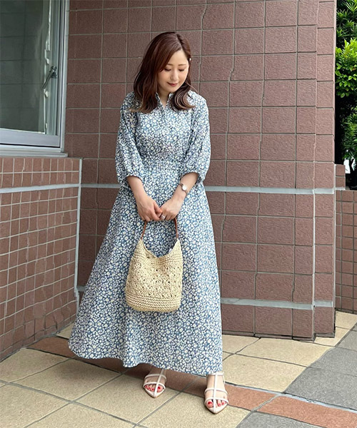 セール】【EC限定】花柄ウエストシャーリングワンピース