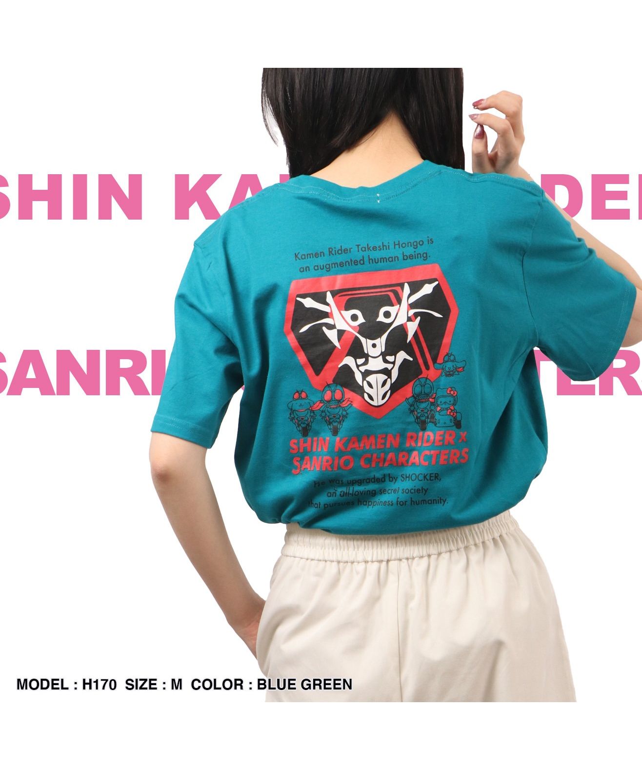 3018新仮面ライダー✖️サンリオキャラクターTシャツ sanrio シン仮面ライダーxサンリオ コラボ プリントTシャツ 半袖