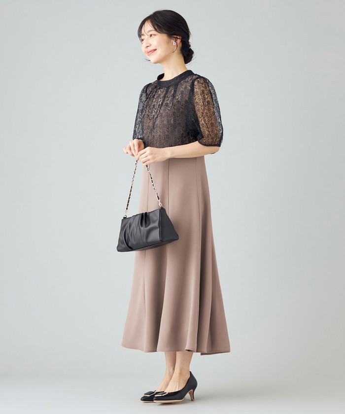 送料無料 通販 激安 Lily Calin】レーストップス×マーメイド ドレス セット スーツ・フォーマル・ドレス